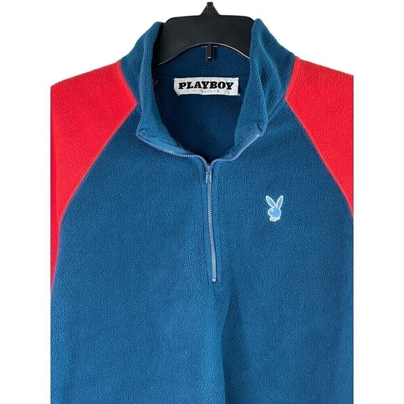 Playboy By PacSun Playboy University Jacket Mens Small Blue Red Fleece 1/4 Zip - Picture 1 of 9